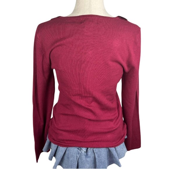 Bonnie and Bill by Holly Red Velvet Floral Trim Sweater Women’s Size Small - Picture 3 of 5